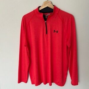 Under Armour Men's Size MEDIUM UA Tech HeatGear 1/4 Zip Pullover Coral/Red